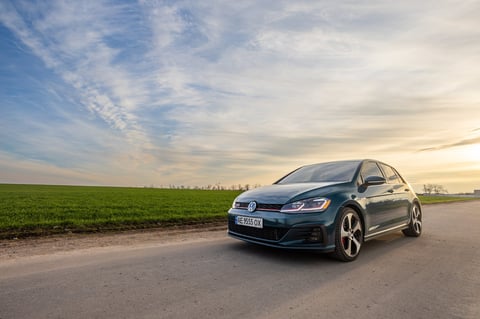 Green Volkswagen Golf GTI on the street